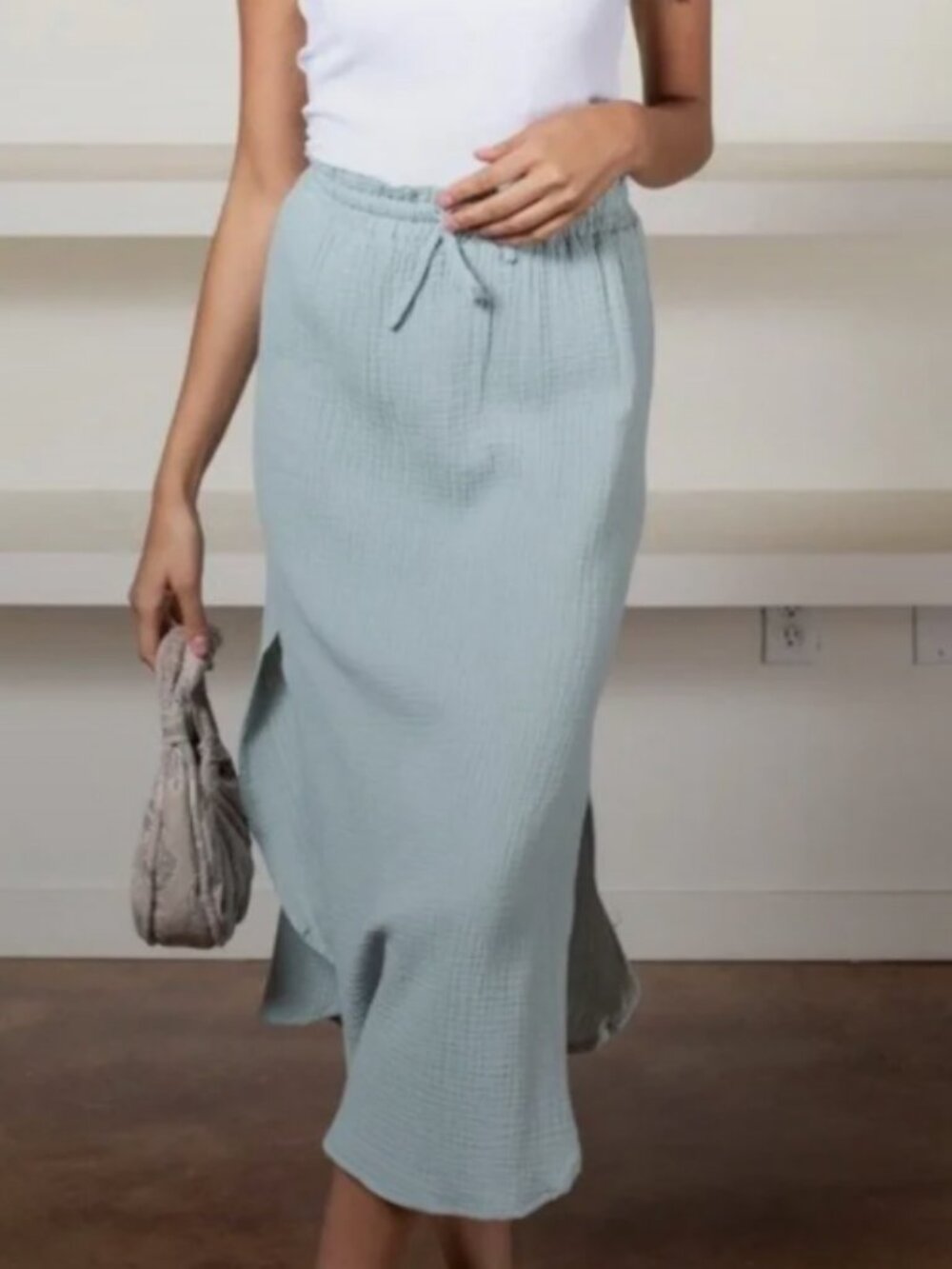 BB Dakota Steve Madden Drawstring Maxi Skirt Crinkle Cotton Fairy Boho Granola